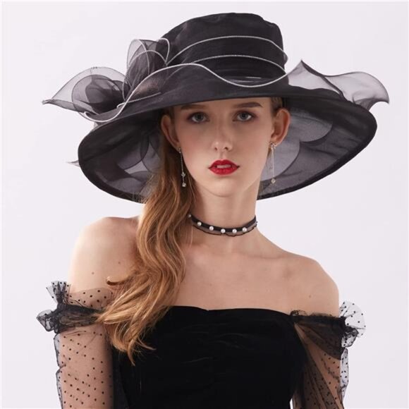 Kentucky Derby Hats - Organza Hat Fascinator Hat Black White - Picture 2 of 5